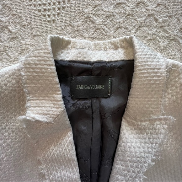 Zadig & Voltaire Virgin BF Blazer Raw Edge White Jacket Size 8 - Picture 4 of 12